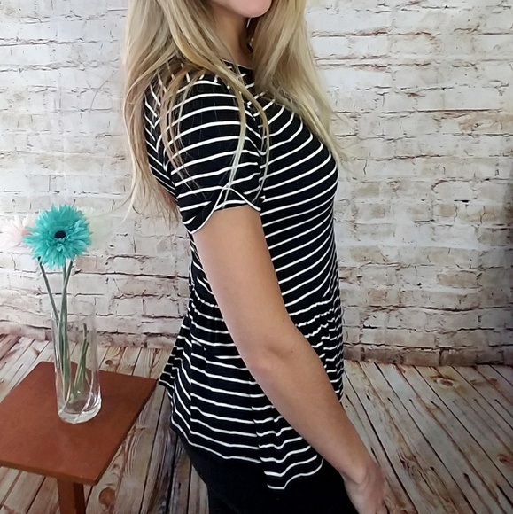 Black Striped Peplum Tee Shirt - Picture 2 of 3